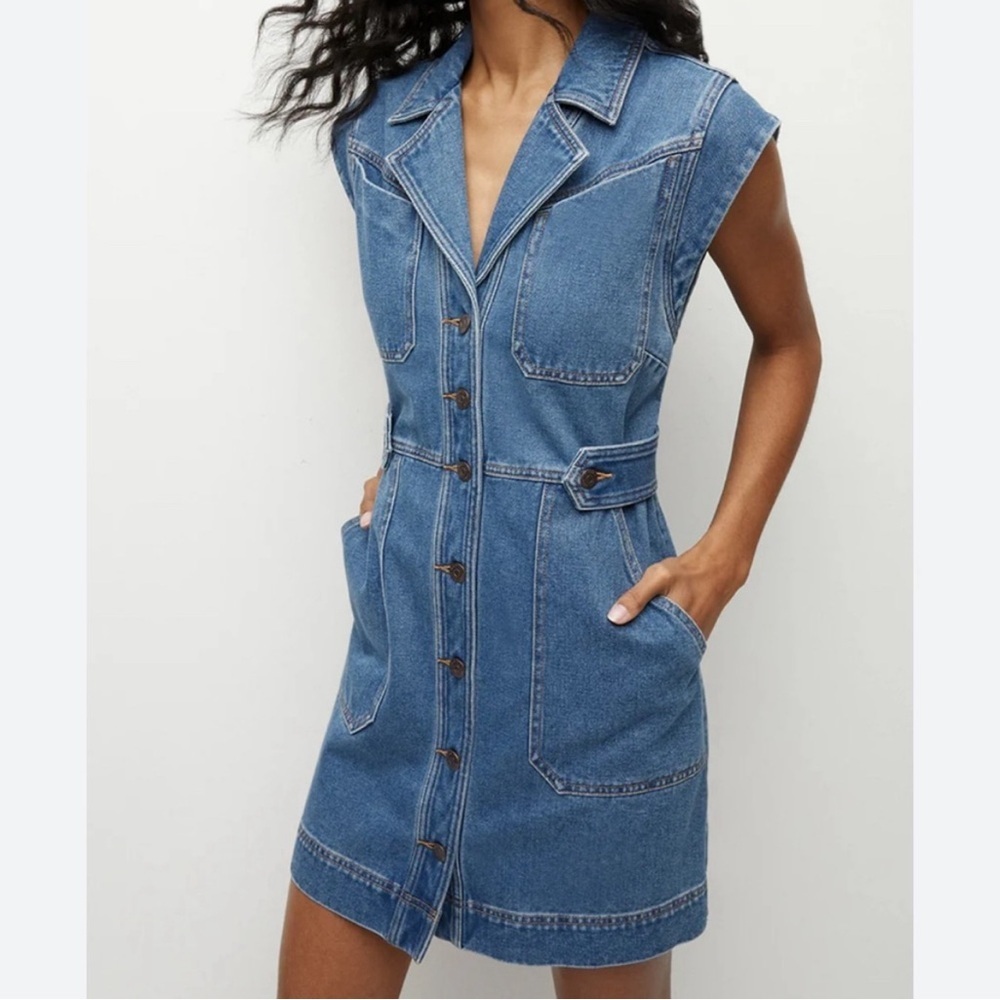 Veronica Beard Blue Denim Button-Front Mini Dress